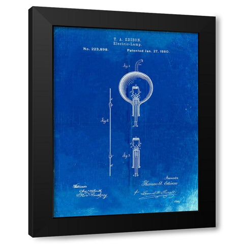 PP133- Faded Blueprint Thomas Edison Light Bulb Poster Black Modern Wood Framed Art Print with Double Matting by Borders, Cole