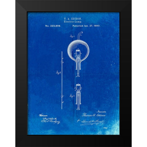 PP133- Faded Blueprint Thomas Edison Light Bulb Poster Black Modern Wood Framed Art Print by Borders, Cole