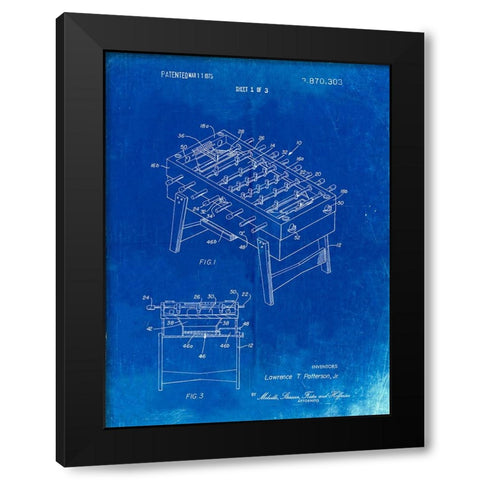 PP136- Faded Blueprint Foosball Game Patent Poster Black Modern Wood Framed Art Print by Borders, Cole