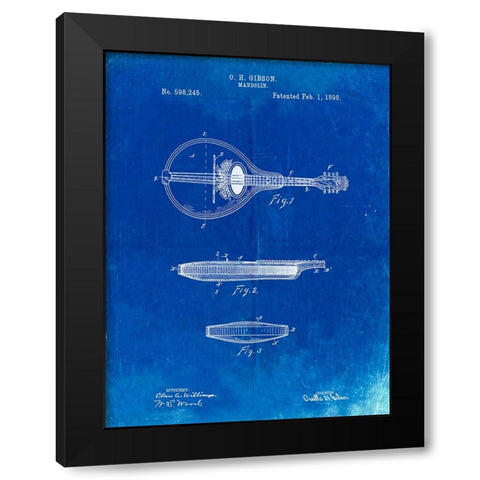 PP137- Faded Blueprint Gibson Mandolin A - Model Patent Poster Black Modern Wood Framed Art Print by Borders, Cole
