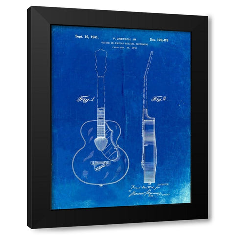 PP138- Faded Blueprint Gretsch 6022 Rancher Guitar Patent Poster Black Modern Wood Framed Art Print with Double Matting by Borders, Cole