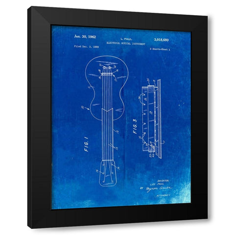 PP140- Faded Blueprint Gibson Les Paul Guitar Patent Poster Black Modern Wood Framed Art Print with Double Matting by Borders, Cole