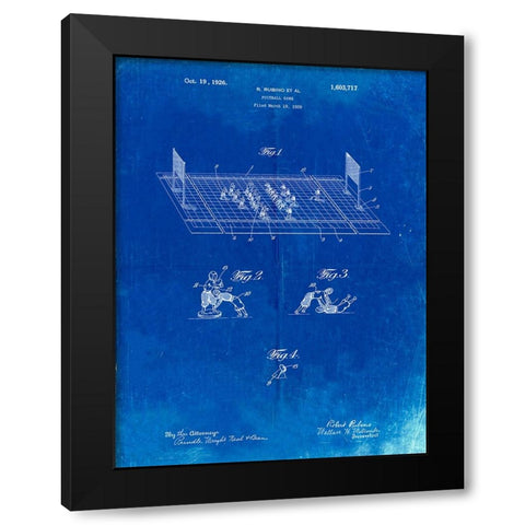 PP142- Faded Blueprint Football Board Game Patent Poster Black Modern Wood Framed Art Print by Borders, Cole