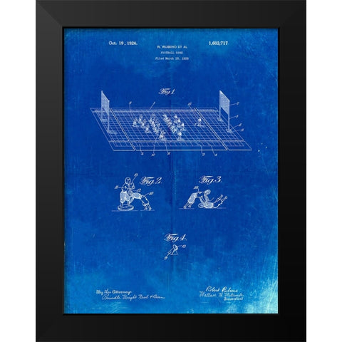PP142- Faded Blueprint Football Board Game Patent Poster Black Modern Wood Framed Art Print by Borders, Cole