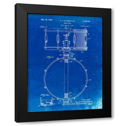 PP147- Faded Blueprint Slingerland Snare Drum Patent Poster Black Modern Wood Framed Art Print with Double Matting by Borders, Cole