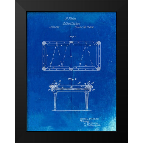 PP149- Faded Blueprint Pool Table Patent Poster Black Modern Wood Framed Art Print by Borders, Cole