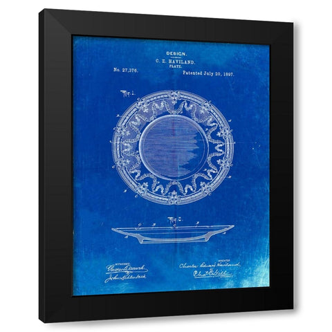 PP150- Faded Blueprint Haviland Dinner Plate Patent Poster Black Modern Wood Framed Art Print by Borders, Cole
