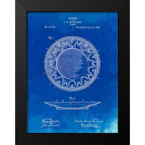 PP150- Faded Blueprint Haviland Dinner Plate Patent Poster Black Modern Wood Framed Art Print by Borders, Cole