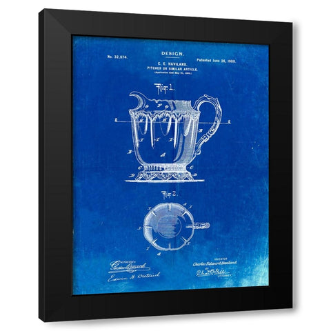 PP152- Faded Blueprint Kitchen Pitcher Poster Black Modern Wood Framed Art Print with Double Matting by Borders, Cole