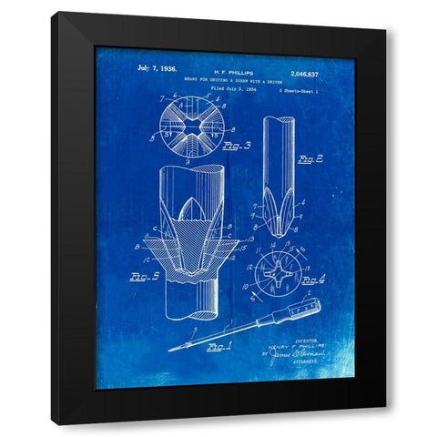 PP153- Faded Blueprint Phillips Head Screw Driver Patent Poster Black Modern Wood Framed Art Print by Borders, Cole