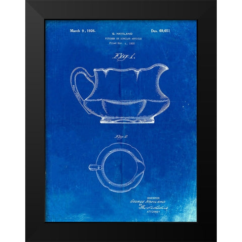 PP155- Faded Blueprint Haviland Basin Pitcher Patent Poster Black Modern Wood Framed Art Print by Borders, Cole