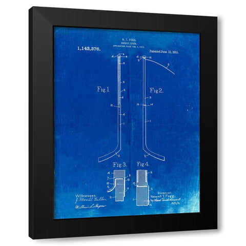 PP157- Faded Blueprint Hockey Stick 1915 Poster Black Modern Wood Framed Art Print by Borders, Cole