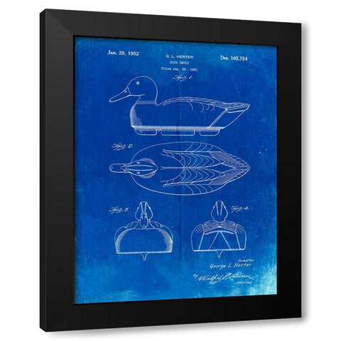 PP161- Faded Blueprint Duck Decoy Patent Poster Black Modern Wood Framed Art Print with Double Matting by Borders, Cole