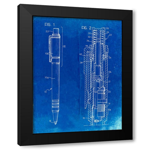 PP163- Faded Blueprint Ball Point Pen Patent Poster Black Modern Wood Framed Art Print by Borders, Cole