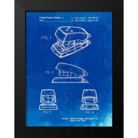 PP164- Faded Blueprint Mini Stapler Patent Poster Black Modern Wood Framed Art Print by Borders, Cole