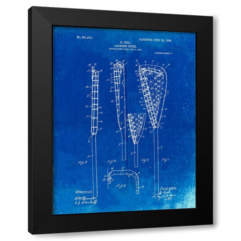 PP166- Faded Blueprint Lacrosse Stick Patent Poster Black Modern Wood Framed Art Print by Borders, Cole