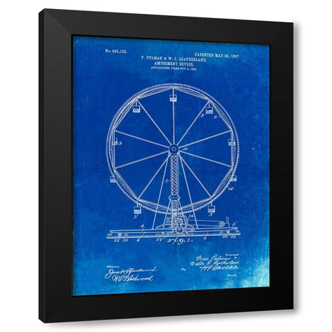 PP167- Faded Blueprint Ferris Wheel Poster Black Modern Wood Framed Art Print by Borders, Cole