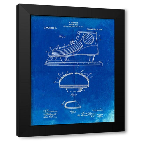PP169- Faded Blueprint Hockey Skate Patent Poster Black Modern Wood Framed Art Print by Borders, Cole