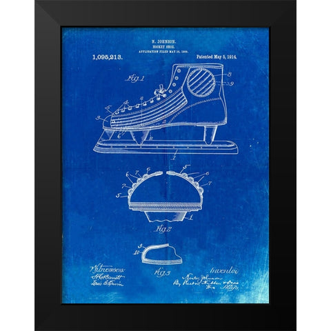 PP169- Faded Blueprint Hockey Skate Patent Poster Black Modern Wood Framed Art Print by Borders, Cole