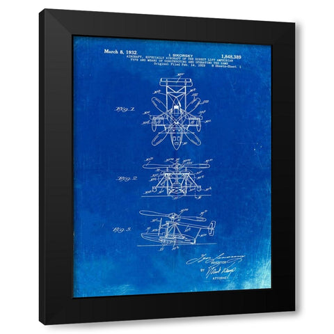 PP170- Faded Blueprint Sikorsky S-41 Amphibian Aircraft Patent Poster Black Modern Wood Framed Art Print with Double Matting by Borders, Cole