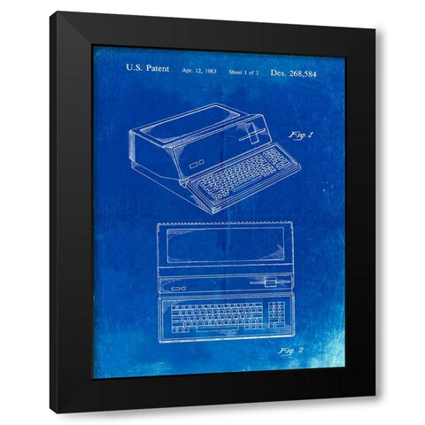 PP171- Faded Blueprint Apple III Computer Patent Poster Black Modern Wood Framed Art Print with Double Matting by Borders, Cole