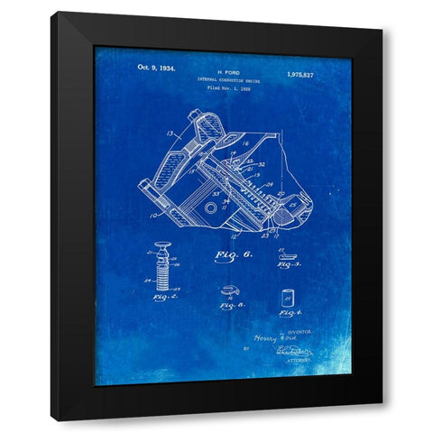 PP172- Faded Blueprint Ford V-8 Combustion Engine 1934 Patent Poster Black Modern Wood Framed Art Print by Borders, Cole