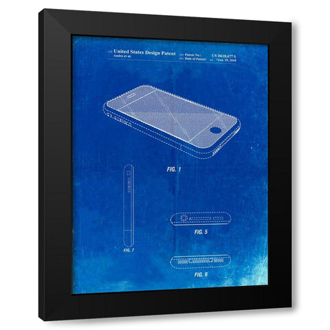 PP177- Faded Blueprint iPhone 3 Patent Poster Black Modern Wood Framed Art Print by Borders, Cole