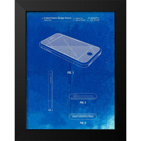 PP177- Faded Blueprint iPhone 3 Patent Poster Black Modern Wood Framed Art Print by Borders, Cole