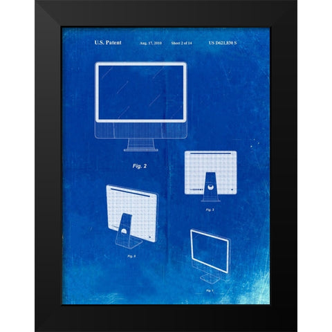 PP178- Faded Blueprint iMac Computer Mid 2010 Patent Poster Black Modern Wood Framed Art Print by Borders, Cole