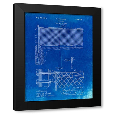 PP181- Faded Blueprint Tennis Net Patent Poster Black Modern Wood Framed Art Print with Double Matting by Borders, Cole