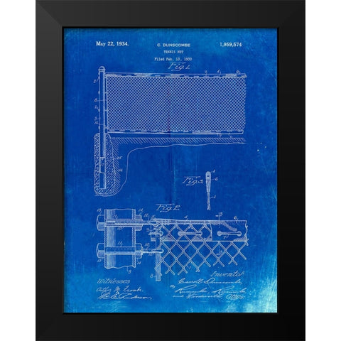 PP181- Faded Blueprint Tennis Net Patent Poster Black Modern Wood Framed Art Print by Borders, Cole