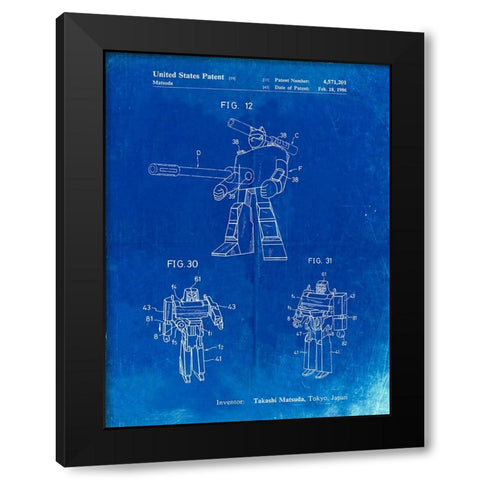 PP184- Faded Blueprint Megatron Transformer Patent Poster Black Modern Wood Framed Art Print with Double Matting by Borders, Cole