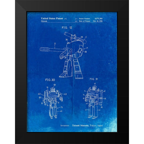 PP184- Faded Blueprint Megatron Transformer Patent Poster Black Modern Wood Framed Art Print by Borders, Cole