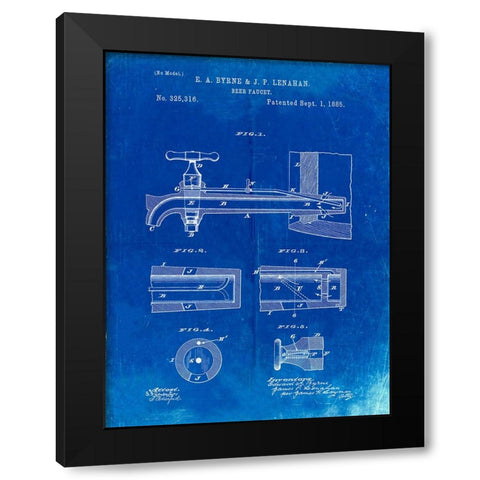 PP185- Faded Blueprint Beer Tap Patent Poster Black Modern Wood Framed Art Print with Double Matting by Borders, Cole