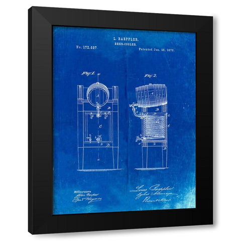 PP186- Faded Blueprint Beer Keg Cooler 1876 Patent Poster Black Modern Wood Framed Art Print with Double Matting by Borders, Cole
