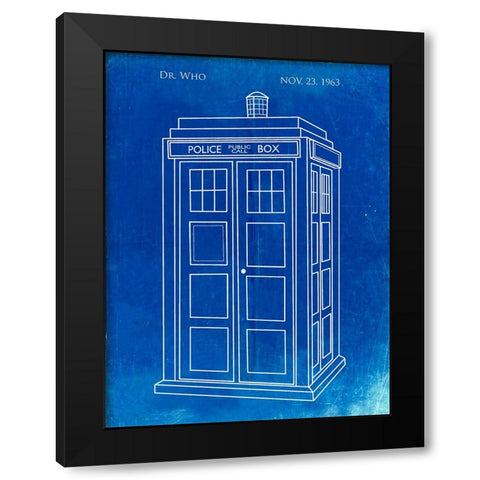 PP189- Faded Blueprint Doctor Who Tardis Poster Black Modern Wood Framed Art Print with Double Matting by Borders, Cole