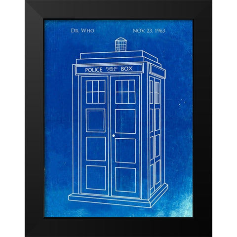 PP189- Faded Blueprint Doctor Who Tardis Poster Black Modern Wood Framed Art Print by Borders, Cole