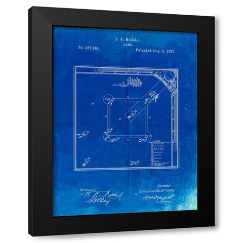 PP192- Faded Blueprint Our National Ball Game Patent Poster Black Modern Wood Framed Art Print by Borders, Cole