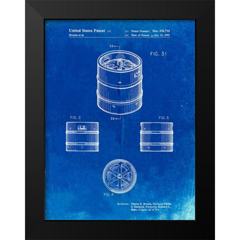 PP193- Faded Blueprint Miller Beer Keg Patent Poster Black Modern Wood Framed Art Print by Borders, Cole
