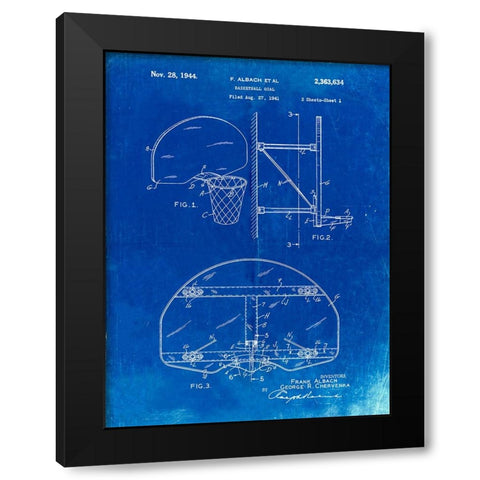 PP196- Faded Blueprint Albach Basketball Goal Patent Poster Black Modern Wood Framed Art Print by Borders, Cole