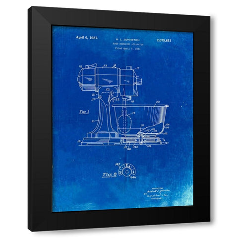 PP197- Faded Blueprint KitchenAid Kitchen Mixer Patent Poster Black Modern Wood Framed Art Print with Double Matting by Borders, Cole