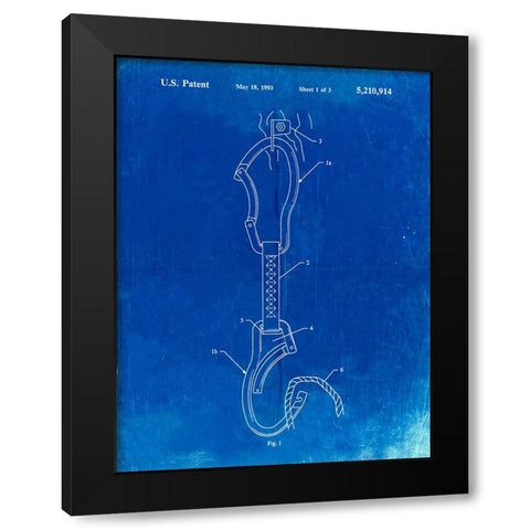 PP200- Faded Blueprint Automatic Lock Carabiner Patent Poster Black Modern Wood Framed Art Print with Double Matting by Borders, Cole