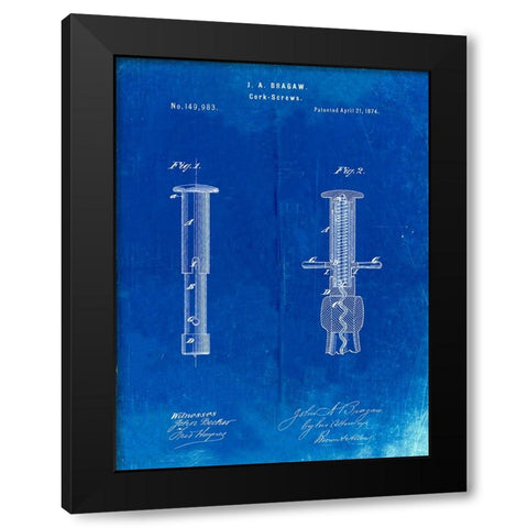 PP203- Faded Blueprint Corkscrew 1874 Patent Poster Black Modern Wood Framed Art Print with Double Matting by Borders, Cole