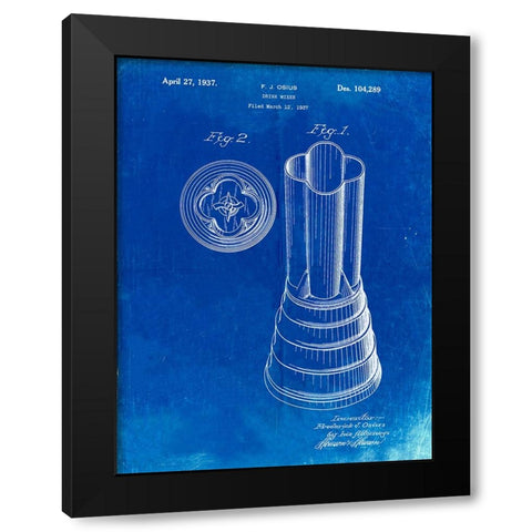 PP205- Faded Blueprint Waring Blender 1937 Patent Poster Black Modern Wood Framed Art Print by Borders, Cole