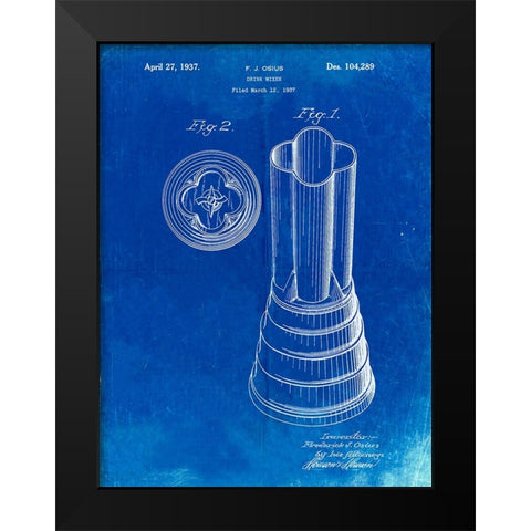 PP205- Faded Blueprint Waring Blender 1937 Patent Poster Black Modern Wood Framed Art Print by Borders, Cole