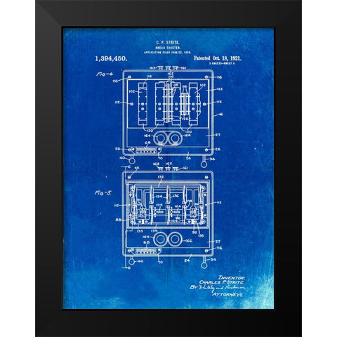 PP207- Faded Blueprint Toastmaster Toaster Patent Print Black Modern Wood Framed Art Print by Borders, Cole