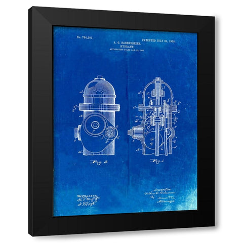 PP210-Faded Blueprint Fire Hydrant 1903 Patent Poster Black Modern Wood Framed Art Print with Double Matting by Borders, Cole