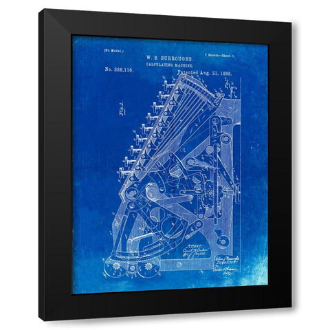 PP226-Faded Blueprint Burroughs Adding Machine Patent Poster Black Modern Wood Framed Art Print by Borders, Cole