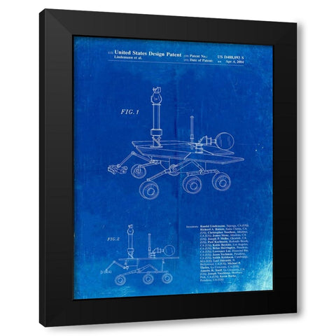 PP227-Faded Blueprint Mars Rover Patent Poster Black Modern Wood Framed Art Print with Double Matting by Borders, Cole