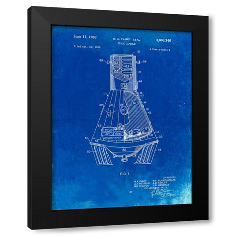 PP229-Faded Blueprint NASA Space Capsule 1959 Patent Poster Black Modern Wood Framed Art Print by Borders, Cole